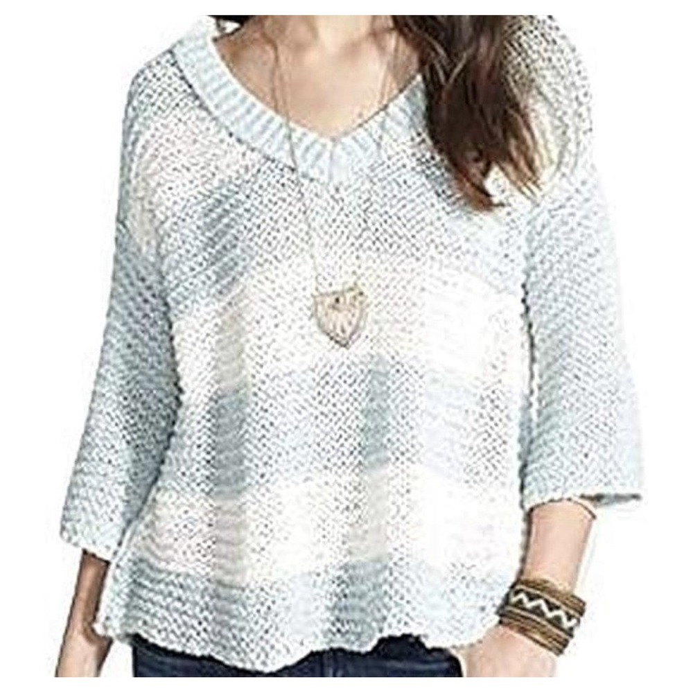 Free People Womens Boho Open Sweater Knit Pullover Small 3/4 sleeve Scoop Neck